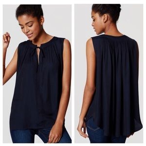 Loft Navy Tie Neck Shell Sleeveless